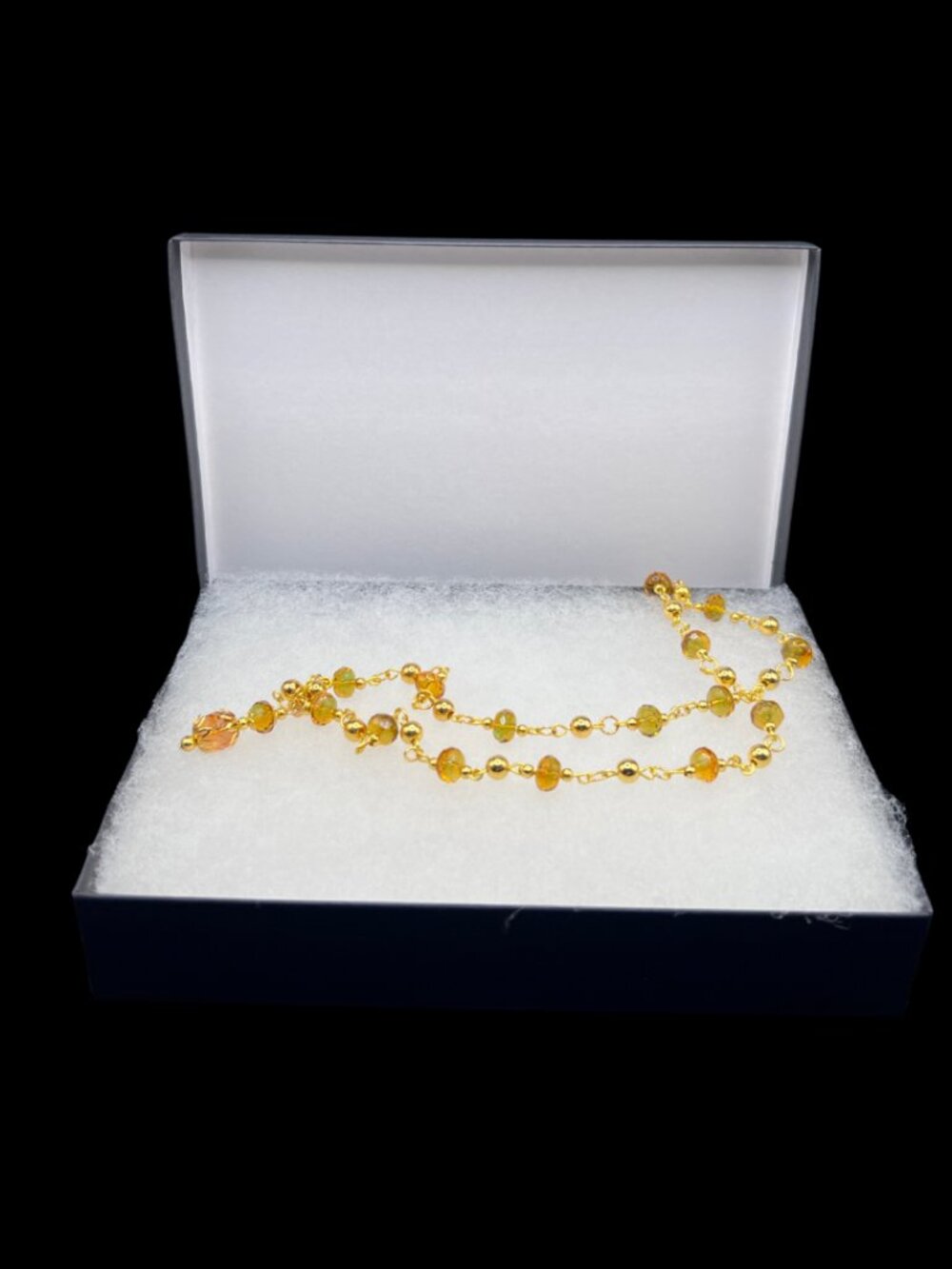 Amber Uranium Glass Bead Necklace UV Reactive Glows Green Gold-Toned Metal - Picture 9 of 9